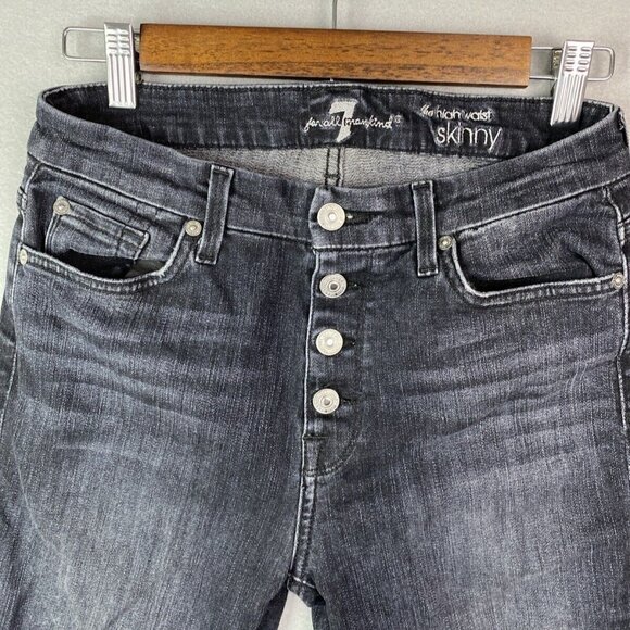 7 for all mankind Women's 28 x‎ 26 The High Waist Skinny Ankle Jeans Button Fly - Picture 2 of 11
